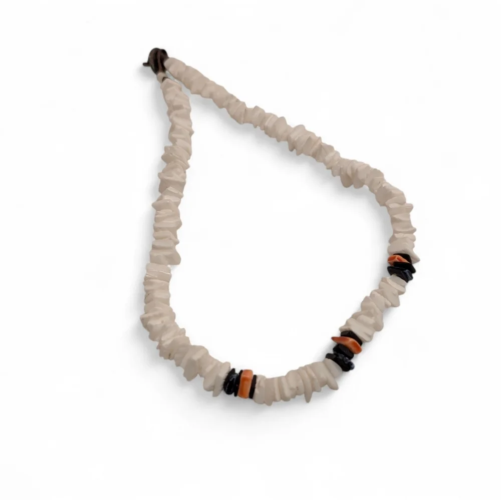 VINTAGE Puka Shell Necklace Brown White Surfer Choker 90s